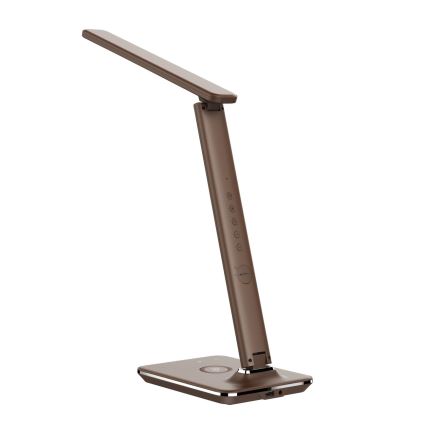 Brilagi - LED Dimbar bordslampa med QI trådlös laddning och USB REGINA LED/8,5W/230V brun