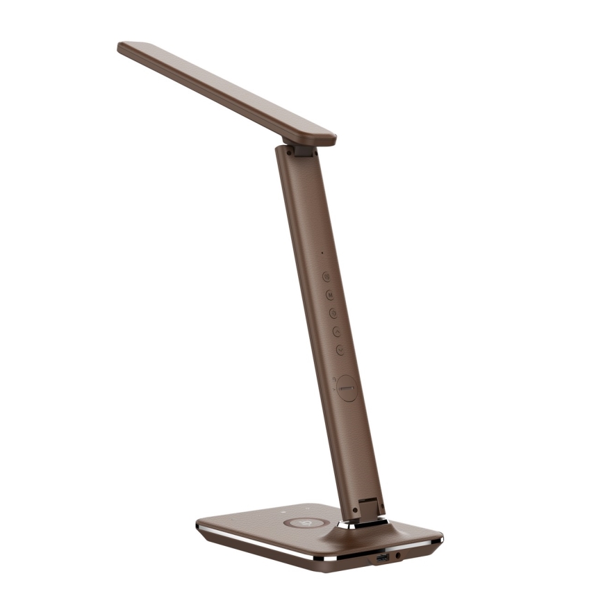 Brilagi - LED Dimbar bordslampa med QI trådlös laddning och USB REGINA LED/8,5W/230V brun