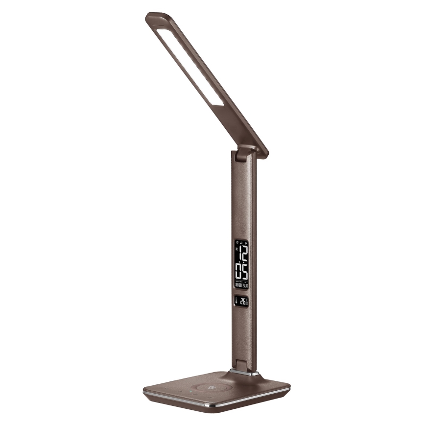 Brilagi - LED Dimbar bordslampa med QI trådlös laddning och USB REGINA LED/8,5W/230V brun