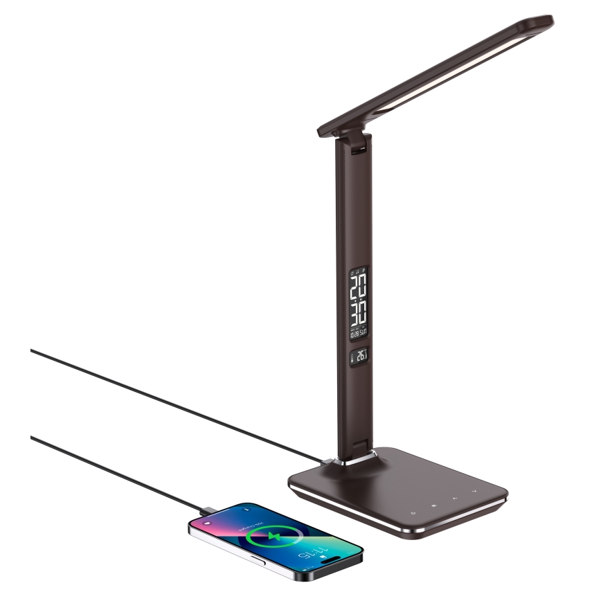 Brilagi - LED Dimbar bordslampa med QI trådlös laddning och USB REGINA LED/8,5W/230V brun