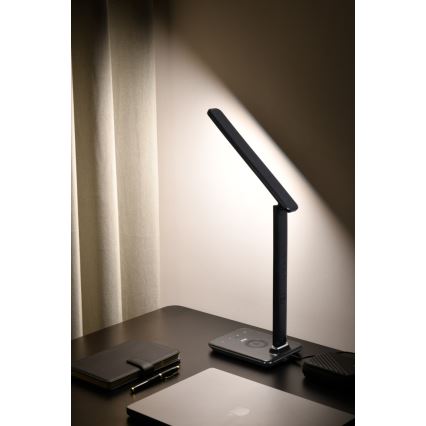 Brilagi - LED Dimbar bordslampa med QI trådlös laddning och USB REGINA LED/8,5W/230V svart