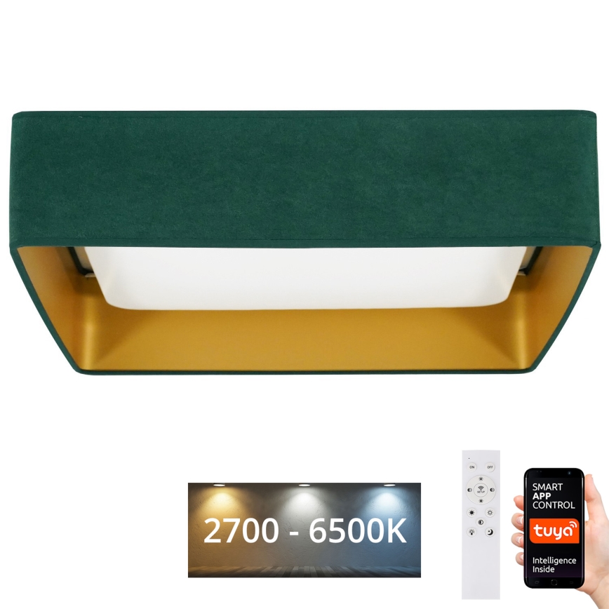 Brilagi - LED Dimbar taklampa VELVET SQUARE SMART LED/36W/230V 2700-6500K Wi-Fi Tuya + fjärrkontroll grön