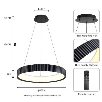 Brilagi - LED-dimmbar taklampa på vajer FALCON MODERN LED/54W/230V 3000–6500K Ø 60 cm svart + fjärrkontroll