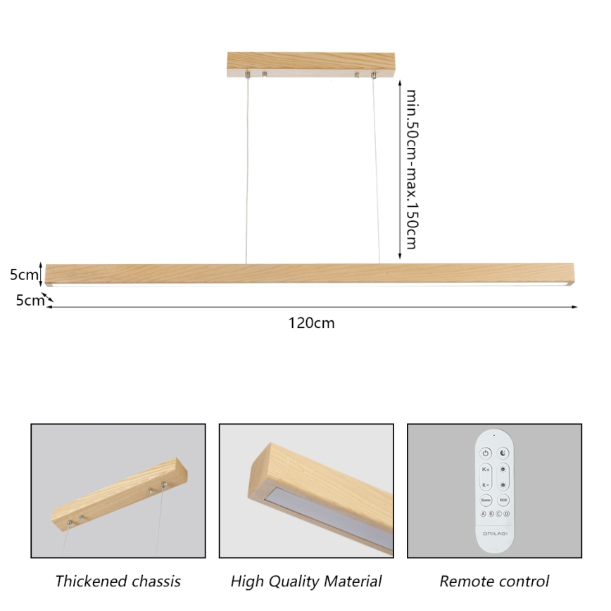 Brilagi - Dimmbar LED-hänglampa på vajer OAK SMART LED/30W/230V Wi-Fi Tuya, ek, inklusive fjärrkontroll