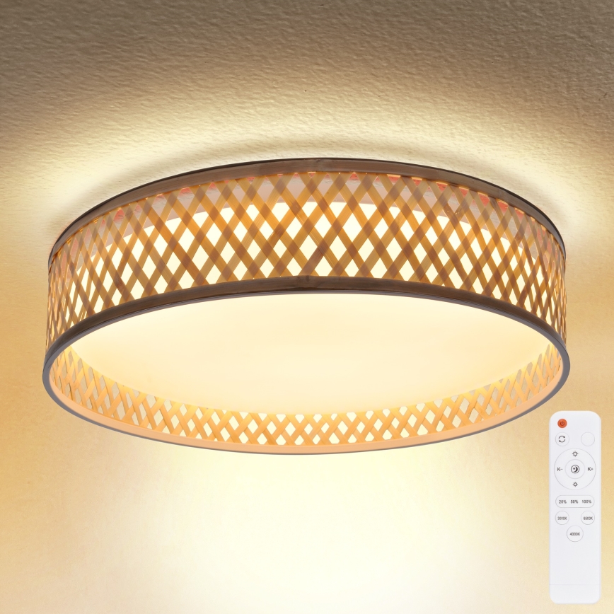 Brilagi - LED dimbar taklampa CAMILA LED/48W/230V 3000-6500K bambu Ø 40 cm + fjärrkontroll