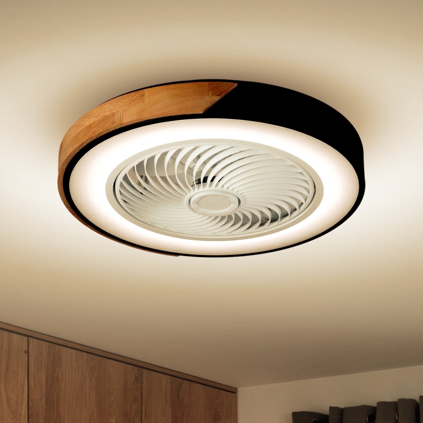 Brilagi - LED Dimbar taklampa med fläkt LED/30W/230V 3000-6500K svart/ek + fjärrkontroll