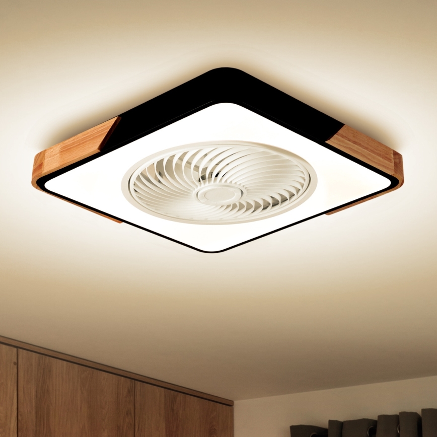 Brilagi - LED Dimbar taklampa med fläkt LED/30W/230V 3000-6500K svart/ek + fjärrkontroll