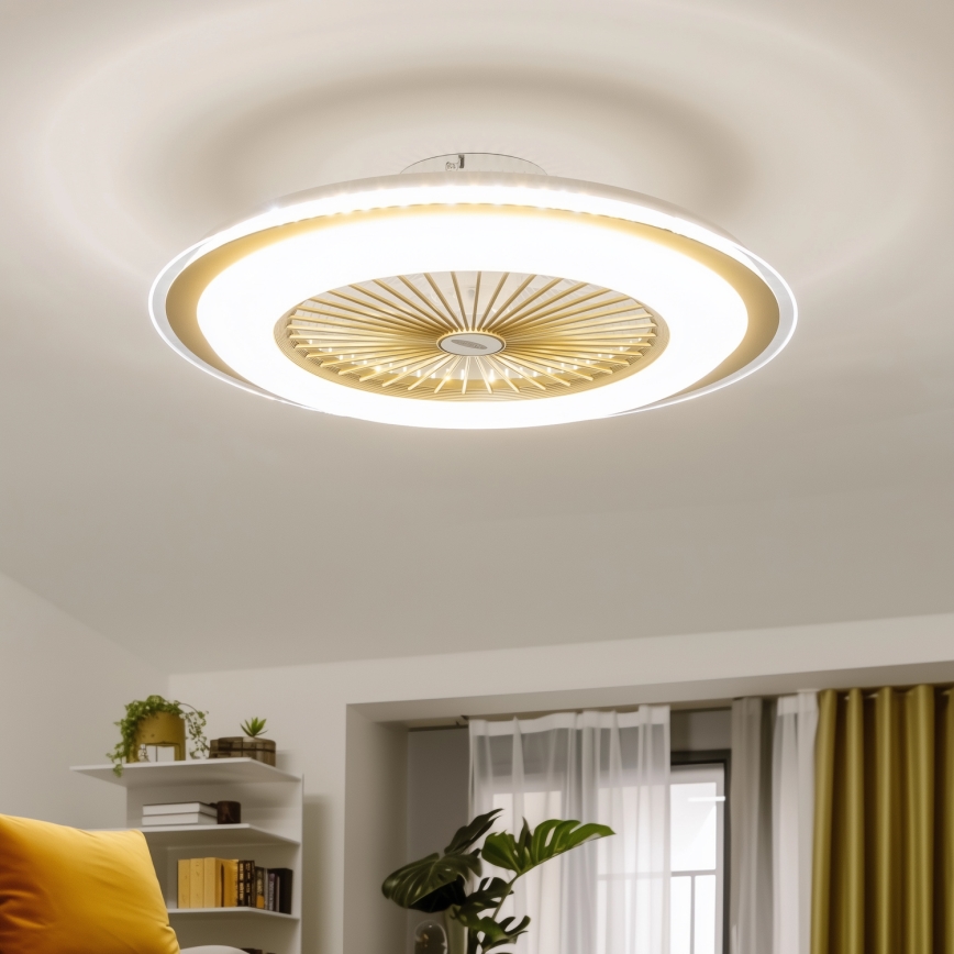 Brilagi - LED dimbar taklampa med fläkt RONDA LED/48W/230V 3000-6000K guld + fjärrkontroll