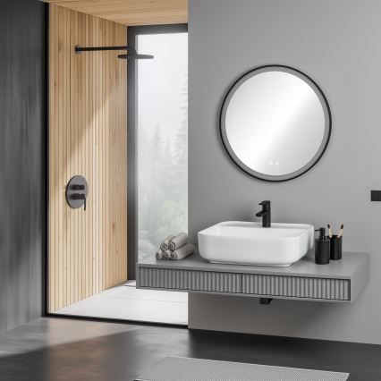 Brilagi - LED-dimmbar uppvärmd badrumsspegel med belysning ALU PRO LED/18W/230V Ø 60 cm 3000/4000/6500K IP44 svart