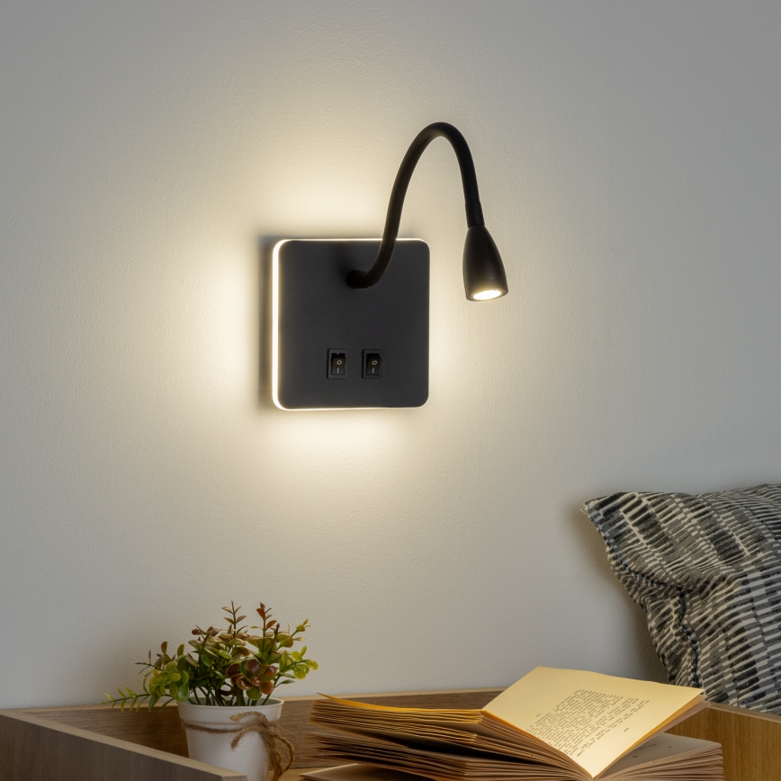 Brilagi - LED Flexibel vägglampa MAYA Double LED/4W/230V + LED/3W svart