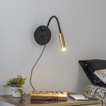Brilagi - LED Flexibel vägglampa med USB-port MAYA LED/3W/230V 4000K svart/guld