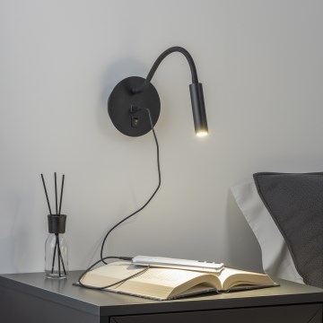 Brilagi - LED Flexibel vägglampa med USB-port MAYA LED/3W/230V 4000K svart