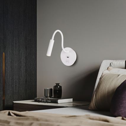Brilagi - LED Flexibel vägglampa med USB-port MAYA LED/3W/230V 4000K vit
