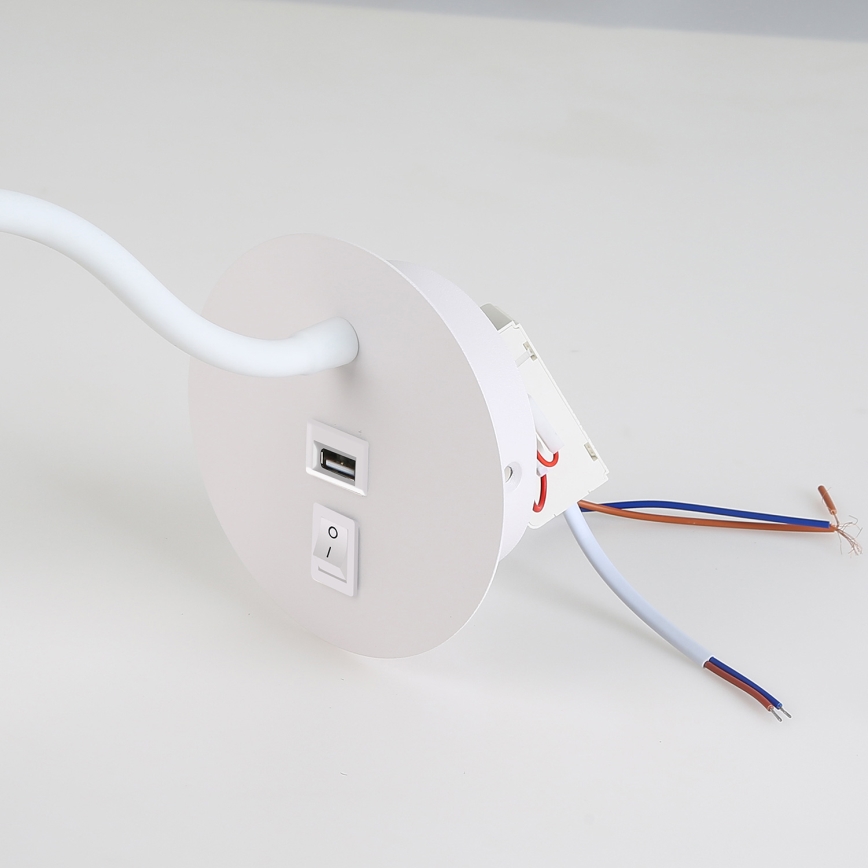 Brilagi - LED Flexibel vägglampa med USB-port MAYA LED/3W/230V 4000K vit