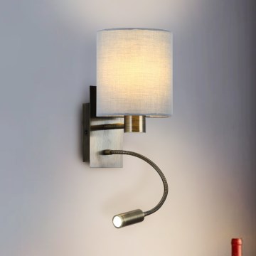 Brilagi - LED Flexibel vägglampa NUBILA 1xE27/25W/230V + LED/3W mässing/grädde