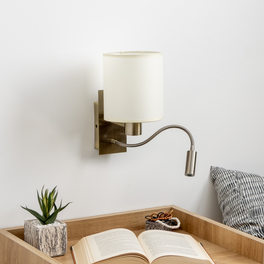 Brilagi - LED Flexibel vägglampa NUBILA 1xE27/25W/230V + LED/3W mässing/grädde