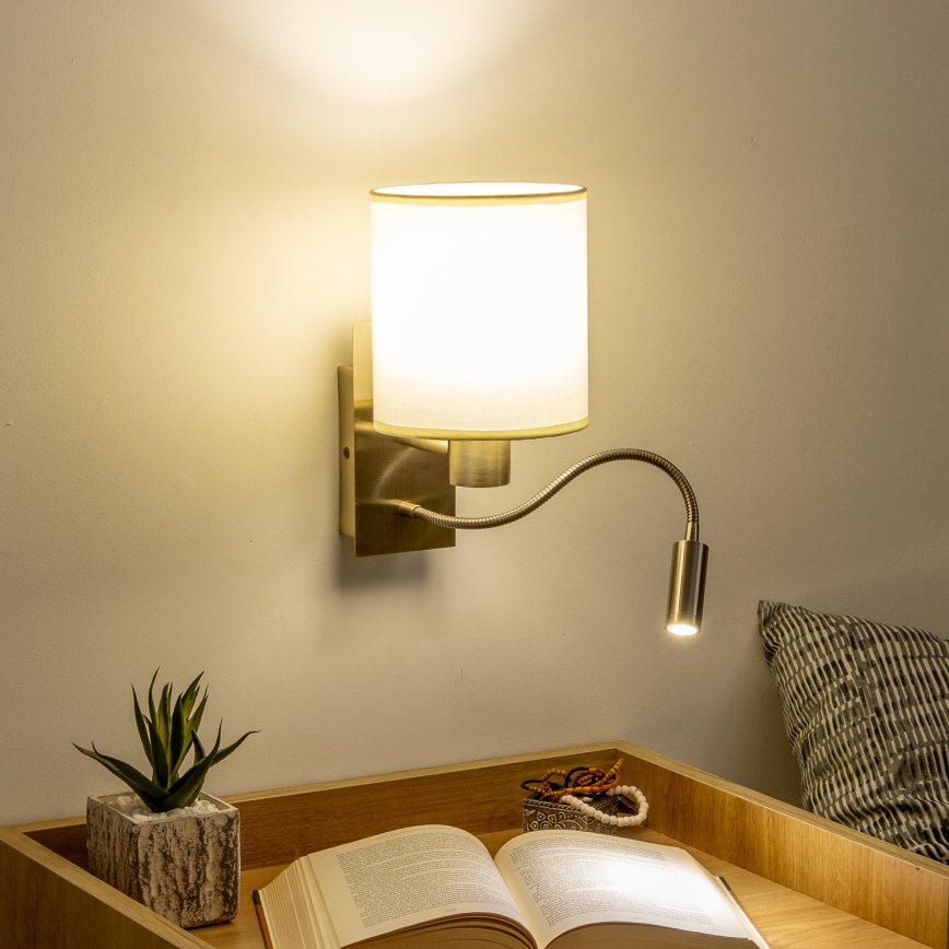 Brilagi - LED Flexibel vägglampa NUBILA 1xE27/25W/230V + LED/3W mässing/grädde