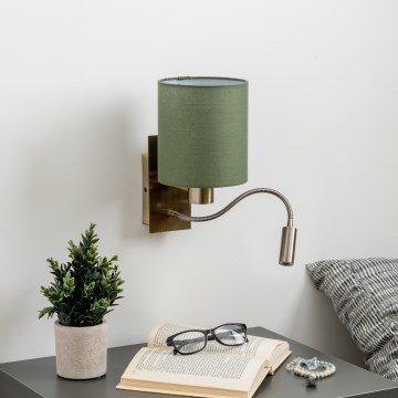 Brilagi - LED Flexibel vägglampa NUBILA 1xE27/25W/230V + LED/3W mässing/grön