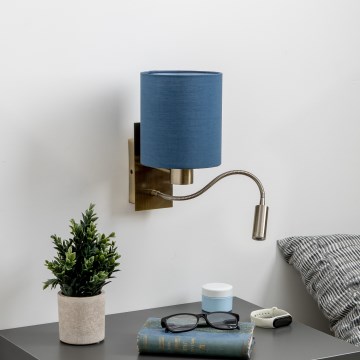 Brilagi - LED Flexibel vägglampa NUBILA 1xE27/25W/230V+ LED/3W mässing/mörkblå
