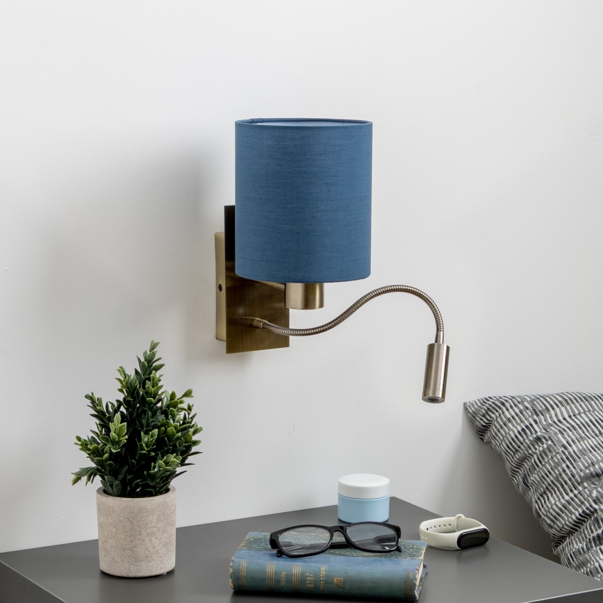 Brilagi - LED Flexibel vägglampa NUBILA 1xE27/25W/230V+ LED/3W mässing/mörkblå