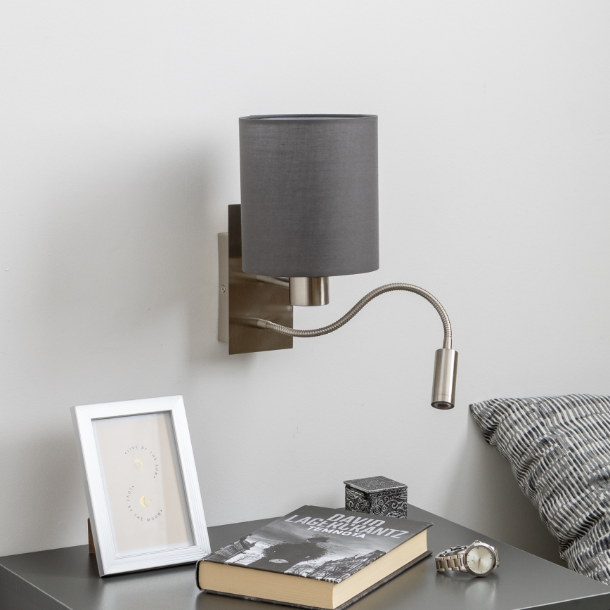 Brilagi - LED Flexibel vägglampa NUBILA 1xE27/25W/230V + LED/3W matt krom/antracit