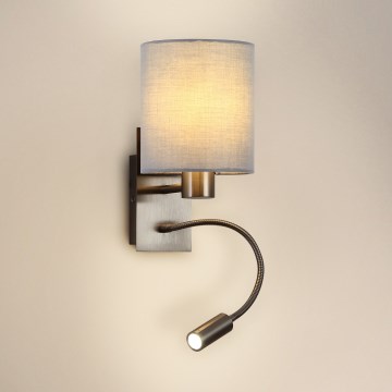 Brilagi - LED Flexibel vägglampa NUBILA 1xE27/25W/230V + LED/3W matt krom/grå