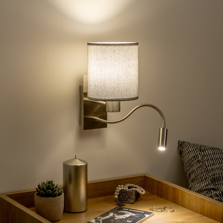 Brilagi - LED Flexibel vägglampa NUBILA 1xE27/25W/230V + LED/3W matt krom/grå