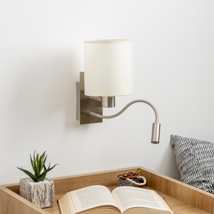 Brilagi - LED Flexibel vägglampa NUBILA 1xE27/25W/230V + LED/3W matt krom/grädde