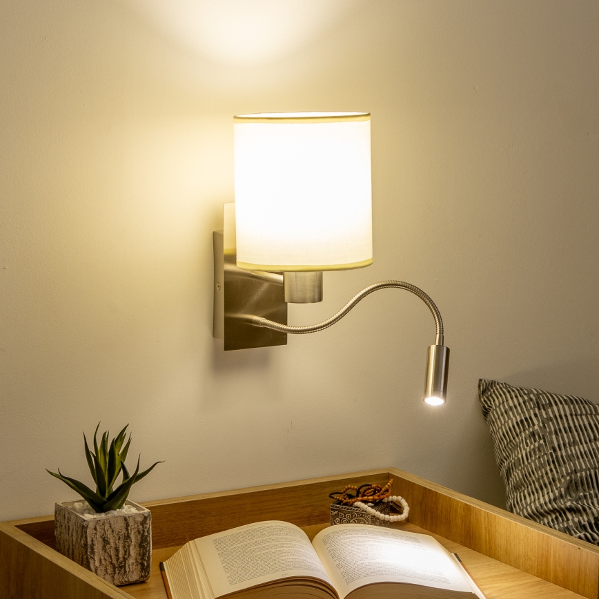 Brilagi - LED Flexibel vägglampa NUBILA 1xE27/25W/230V + LED/3W matt krom/grädde