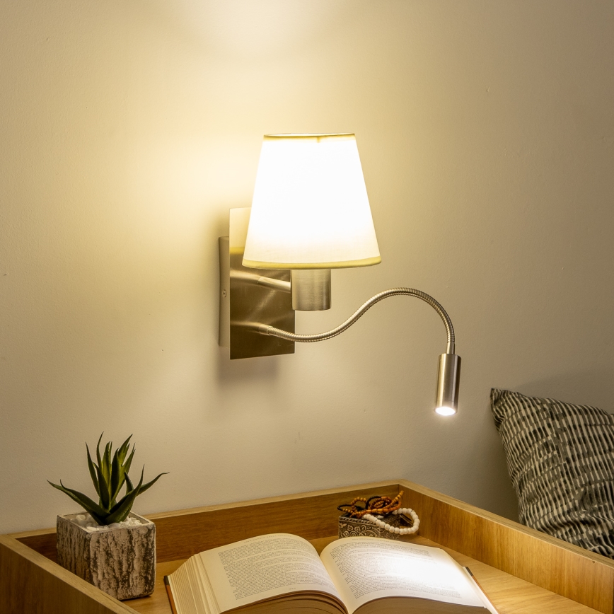 Brilagi - LED Flexibel vägglampa NUBILA 1xE27/25W/230V + LED/3W matt krom/grädde