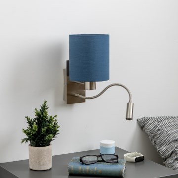 Brilagi - LED Flexibel vägglampa NUBILA 1xE27/25W/230V + LED/3W matt krom/mörkblå