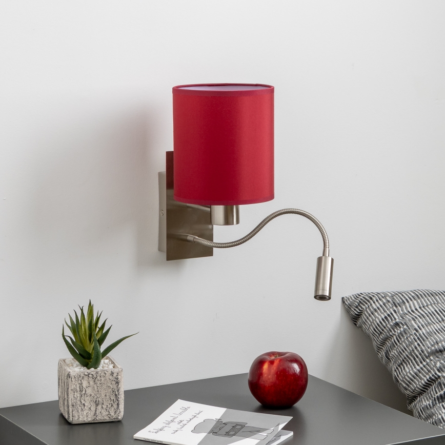 Brilagi - LED Flexibel vägglampa NUBILA 1xE27/25W/230V + LED/3W matt krom/pompejansk röd