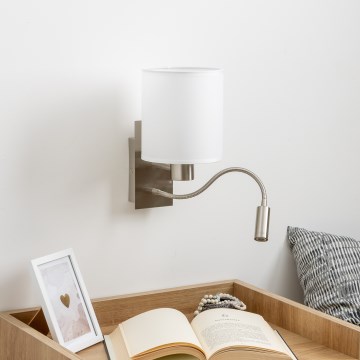 Brilagi - LED Flexibel vägglampa NUBILA 1xE27/25W/230V + LED/3W matt krom/vit