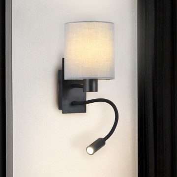 Brilagi - LED Flexibel vägglampa NUBILA 1xE27/25W/230V + LED/3W svart/grå