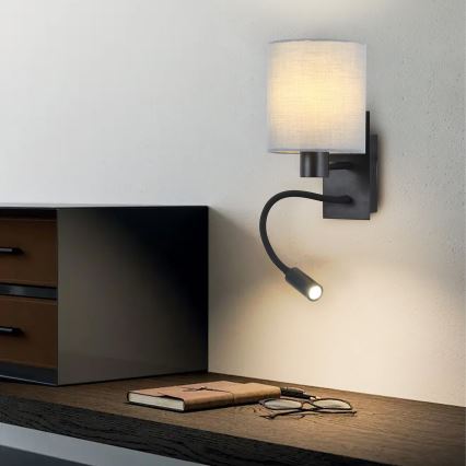 Brilagi - LED Flexibel vägglampa NUBILA 1xE27/25W/230V + LED/3W svart/grå
