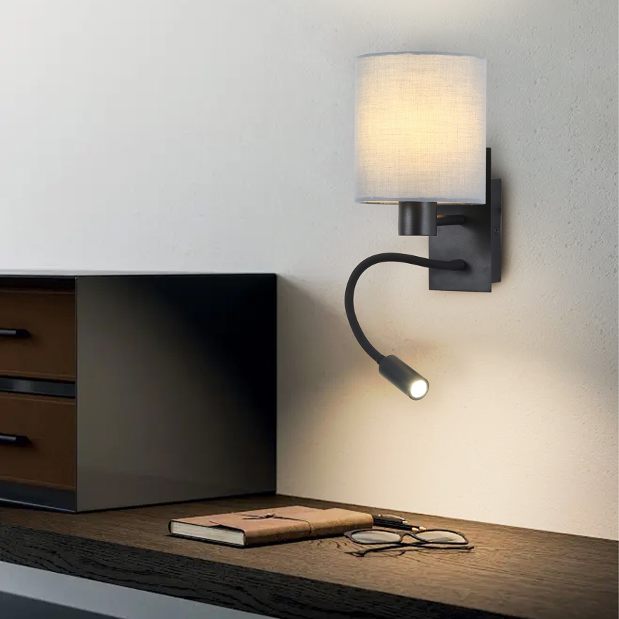 Brilagi - LED Flexibel vägglampa NUBILA 1xE27/25W/230V + LED/3W svart/grå