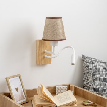 Brilagi - LED Flexibel vägglampa NUBILA WOOD 1xE27/25W/230V + LED/3W ek/brun