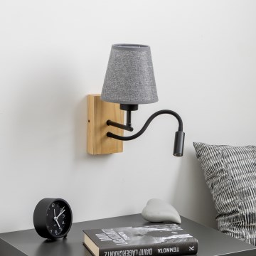 Brilagi - LED Flexibel vägglampa NUBILA WOOD 1xE27/25W/230V + LED/3W ek/grå