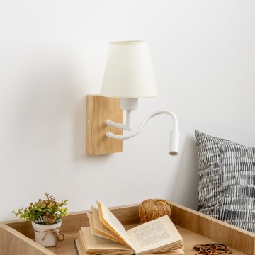 Brilagi - LED Flexibel vägglampa NUBILA WOOD 1xE27/25W/230V + LED/3W ek/grädde