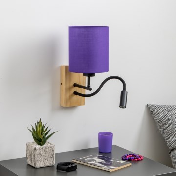 Brilagi - LED Flexibel vägglampa NUBILA WOOD 1xE27/25W/230V + LED/3W ek/lila