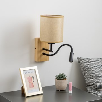 Brilagi - LED Flexibel vägglampa NUBILA WOOD 1xE27/25W/230V + LED/3W ek/ljusbrun