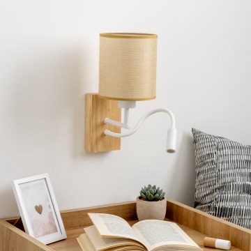 Brilagi - LED Flexibel vägglampa NUBILA WOOD 1xE27/25W/230V + LED/3W ek/ljusbrun