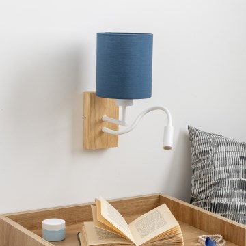 Brilagi - LED Flexibel vägglampa NUBILA WOOD 1xE27/25W/230V + LED/3W ek/mörkblå