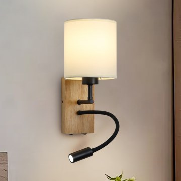 Brilagi - LED Flexibel vägglampa NUBILA WOOD 1xE27/25W/230V + LED/3W ek/svart/grädde
