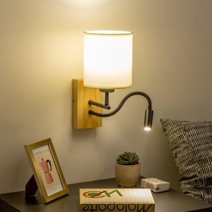 Brilagi - LED Flexibel vägglampa NUBILA WOOD 1xE27/25W/230V + LED/3W ek/svart/grädde