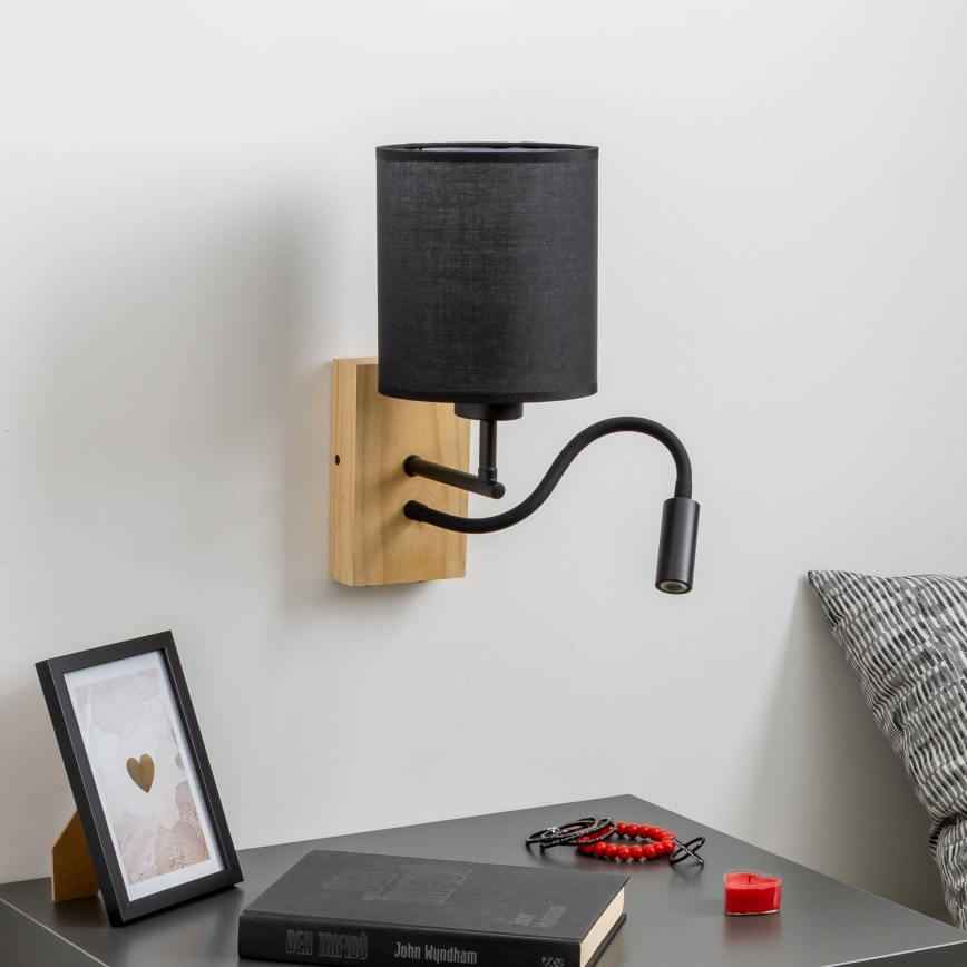 Brilagi - LED Flexibel vägglampa NUBILA WOOD 1xE27/25W/230V + LED/3W ek/svart