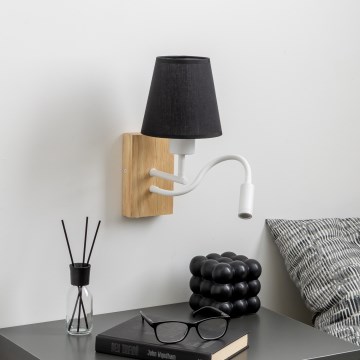 Brilagi - LED Flexibel vägglampa NUBILA WOOD 1xE27/25W/230V + LED/3W ek/svart