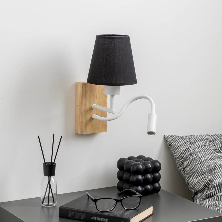 Brilagi - LED Flexibel vägglampa NUBILA WOOD 1xE27/25W/230V + LED/3W ek/svart