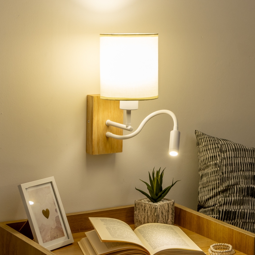 Brilagi - LED Flexibel vägglampa NUBILA WOOD 1xE27/25W/230V + LED/3W ek/vit/grädde