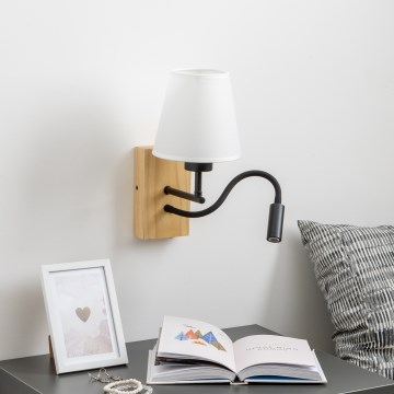 Brilagi - LED Flexibel vägglampa NUBILA WOOD 1xE27/25W/230V + LED/3W ek/vit